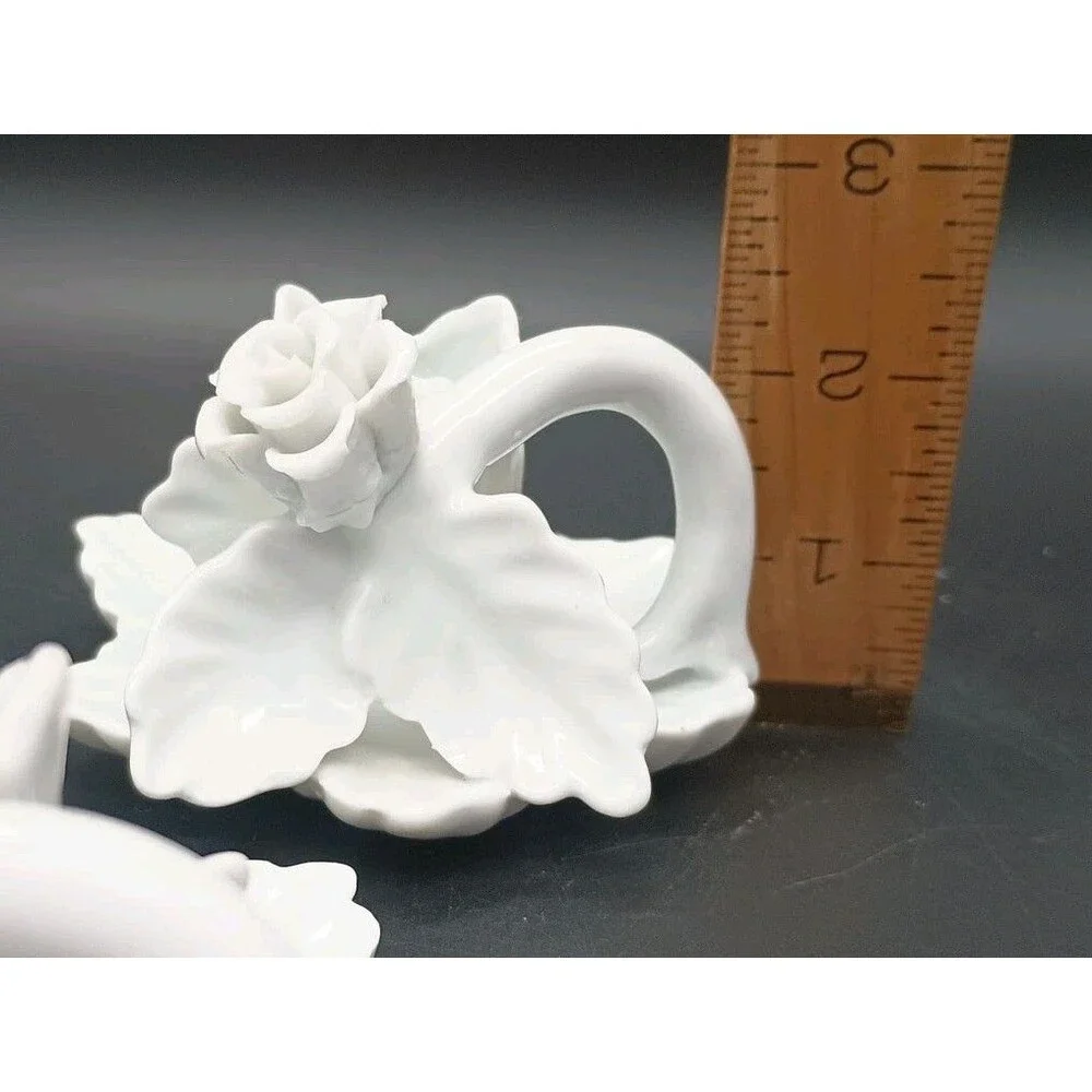 Trio Of White Rose Candle holders Handle Capodimonte Taper Delicate Damaged